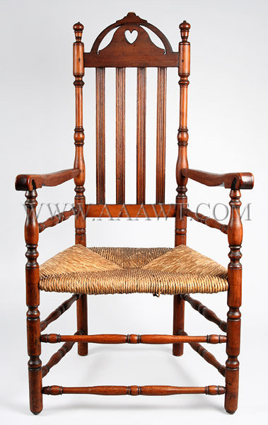 Heart and Crown Arm Chair
Connecticut, probably Milford or Fairfield area
Maple, ash and poplar
Circa 1720 to 1750, entire view